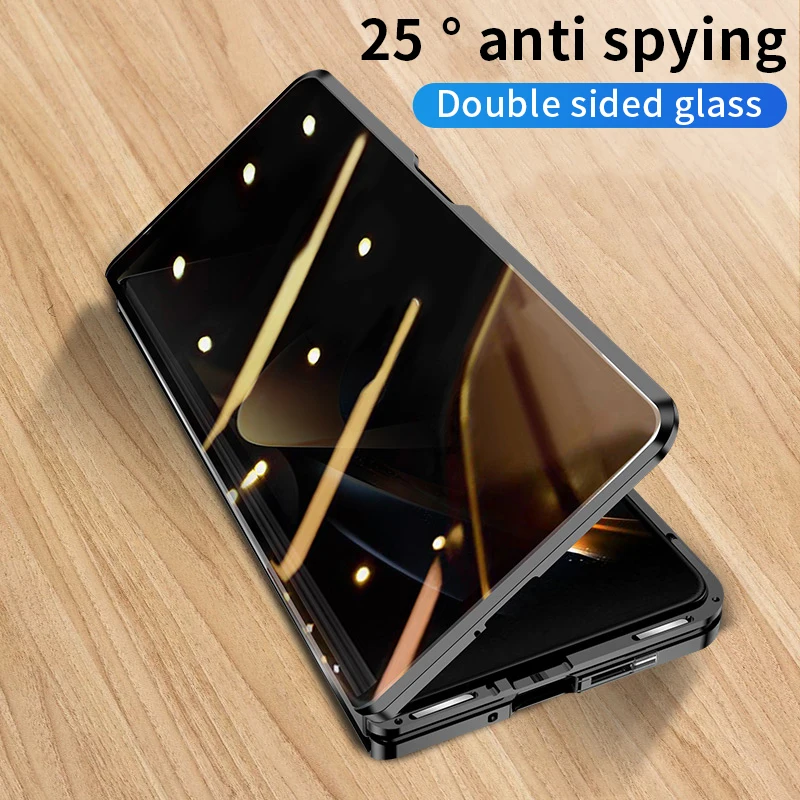 

Metal Frame Case For Samsung Galaxy Z Fold 3 4 High Temperature Glass Film Privacy Double Sided Magnetic Matel Cover For Fold4 3