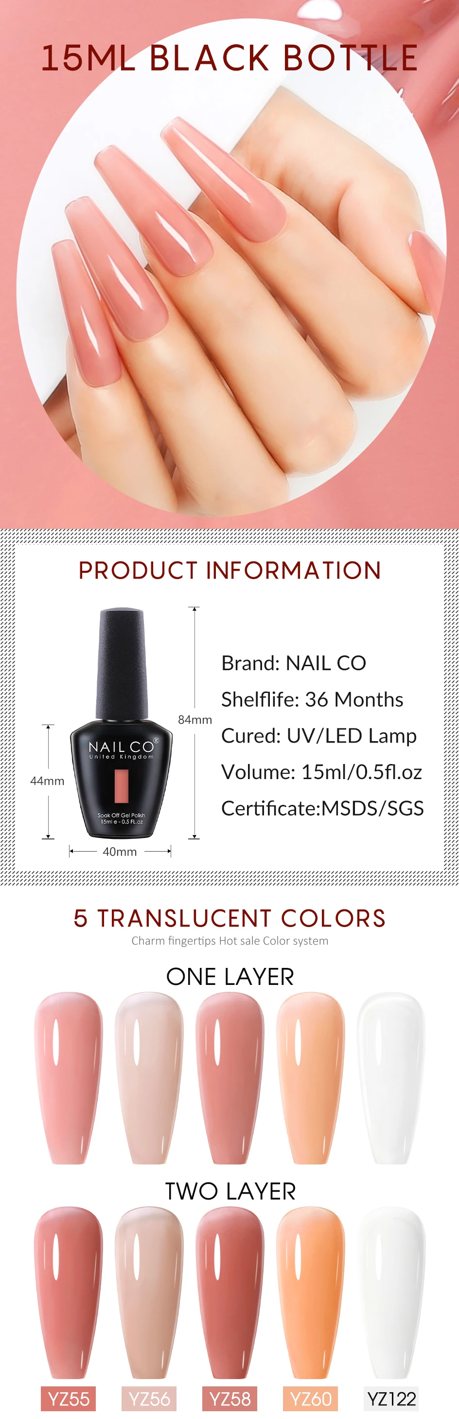 Description Picture 5 of itemNAILCO 15ml Color Gel Nail Polish Hybrid Varnishes Manicure UV&LED Nail Gel Soak Off Semi Permanent Gellak Lacquer Base Top Coat