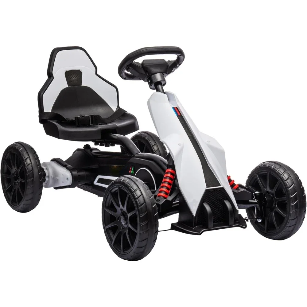 12V Electric Go Kart for Kids, Outdoor Ride-On with Forward Backward Drive & Adjustable Speed, White