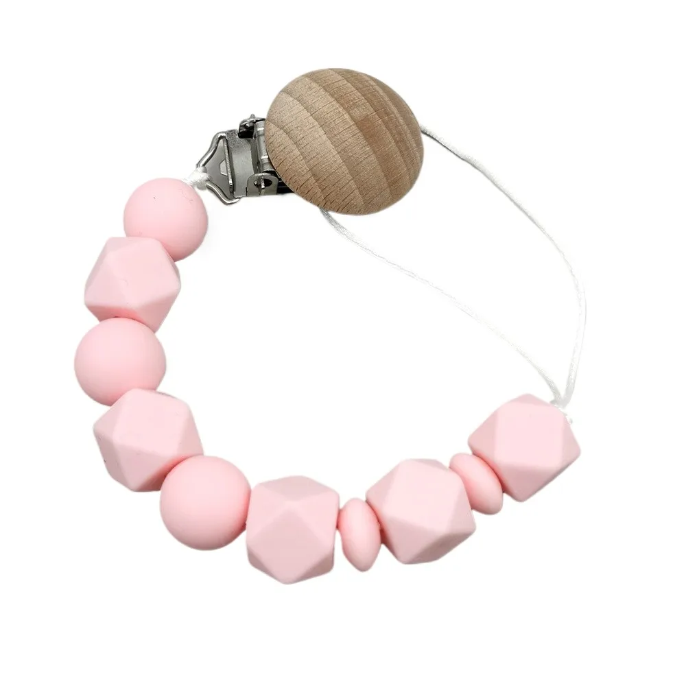 Geometric Silicone Beads Pacifier Clip Baby Dummy Holder Leash, Teething Pacifier Chain for Infants, Anti-Lost Soother Accessory