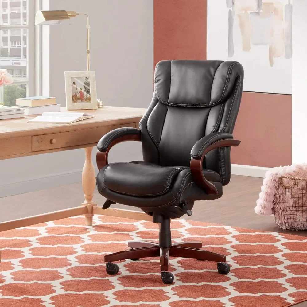 Executive Office Chair with Memory Foam Cushions, Solid Wood Arms and Base, Waterfall Seat Edge, Bon, Black Desk Chairs