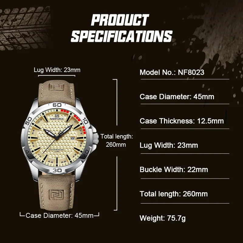 NAVIFORCE Men's Luxury Leather Band Quartz Watch - High-Quality Business & Sports Casual Timepiece