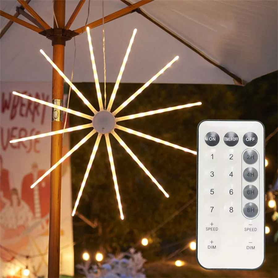 

48/96 LED Hanging Firework Lights LED Meteor Starburst Lights Christmas Firework Hanging Lights Fairy String Lights with Remote