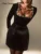 Velvet Square Collar Beading Long Sleeve Dress Women High Waist Slim A-line Party Dresses  Lady Christmas Evening Gowns New
