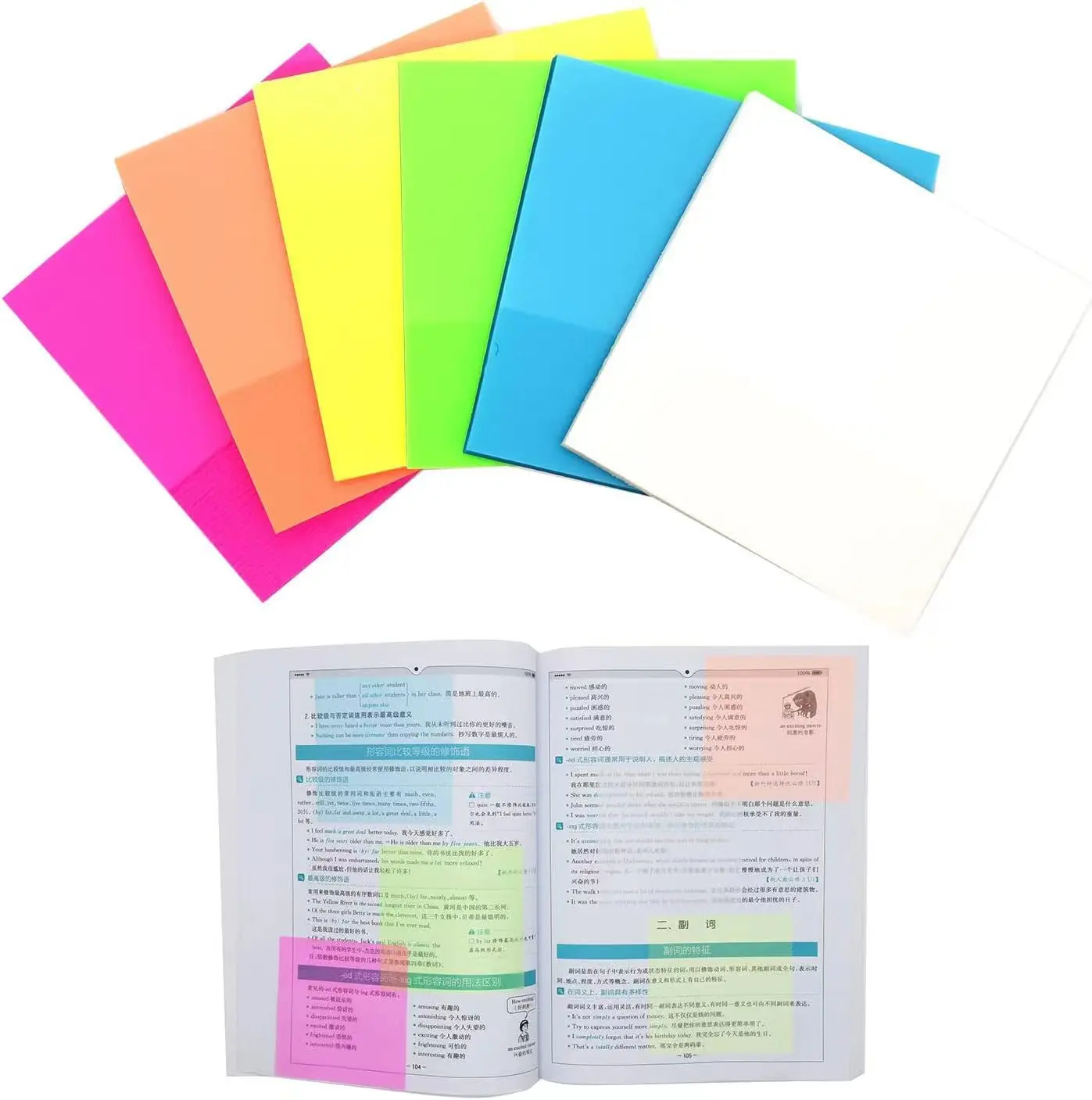 

50sheets Fluorescent Bright Color Stickers Waterproof Office Index Stickers Transparent PET note Student Office Supplies