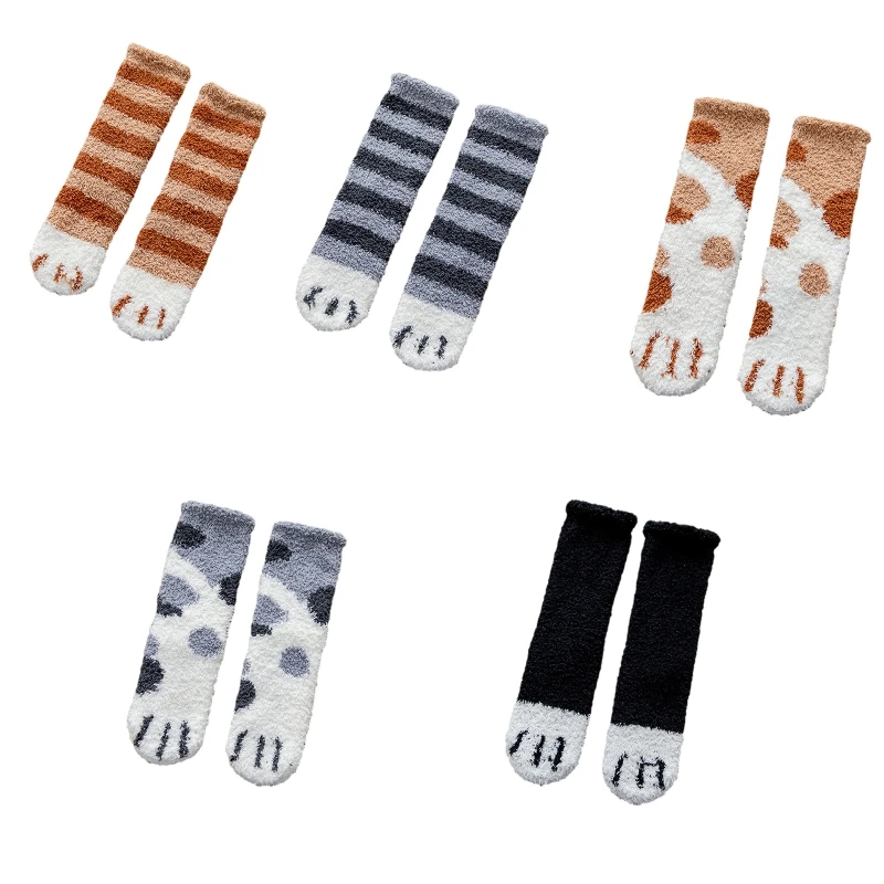 

Women Coral Fuzzy Slipper Socks with Non-Slip Grippers for Cat Paws Hosie