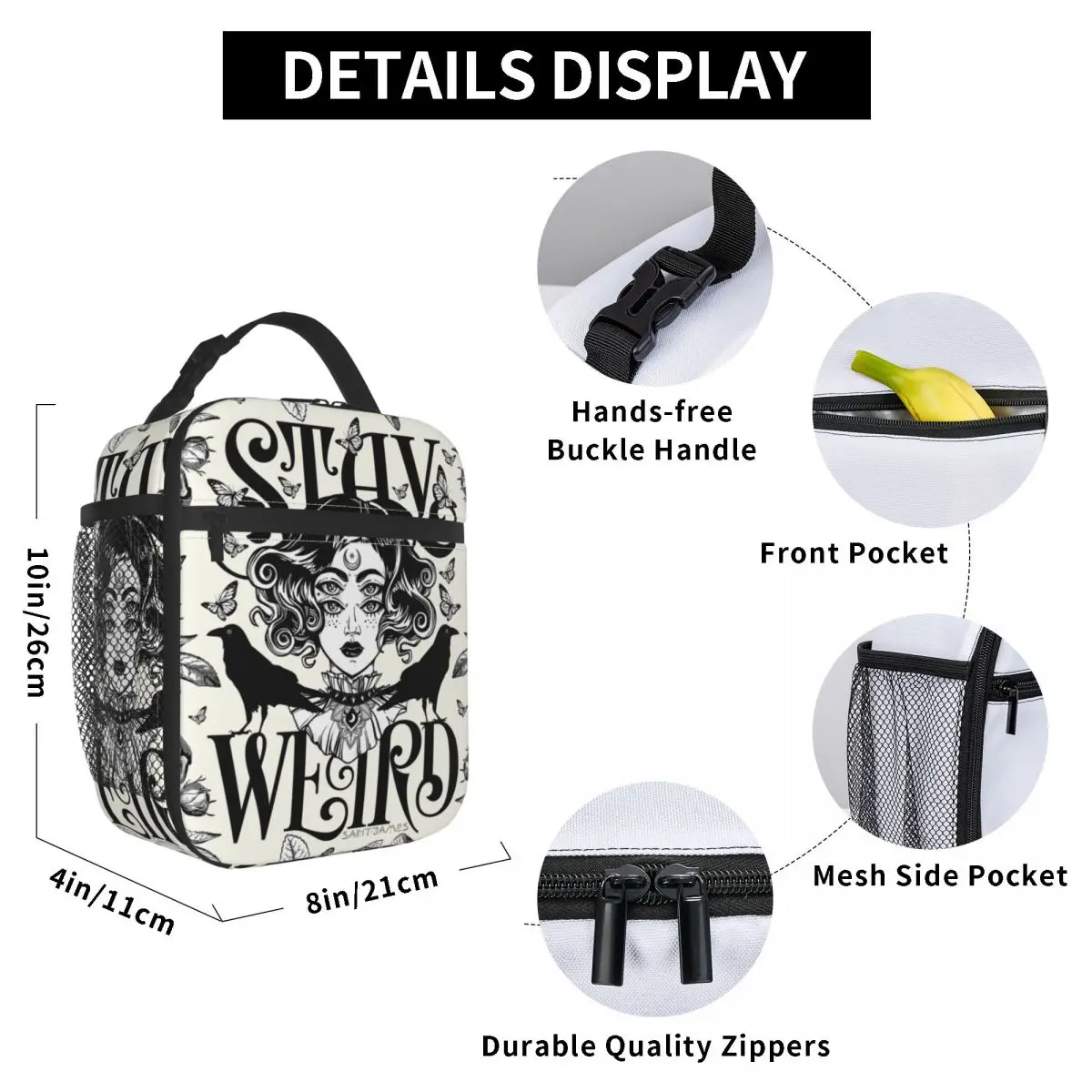 Stay Weird Insulated Lunch Bag for Women Leakproof Halloween Witch Cooler Thermal Lunch Tote Beach Camping Travel