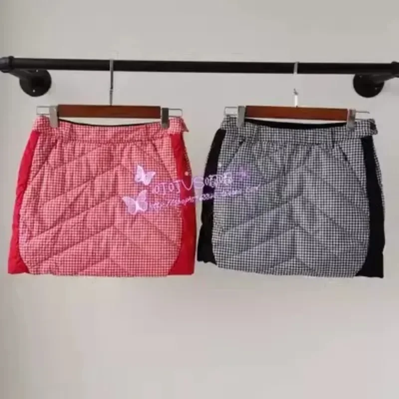 

Korean Golf Short Skirt Thousand Bird Checker Pattern Side Panel Display Slim Cotton Clip Warm Short Skirt Golf Cotton Skirt