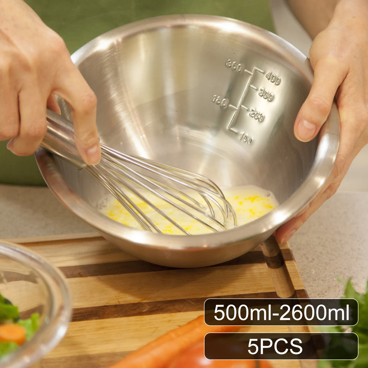 5Pcs Stainless Steel Mixing Bowl Set Fruit Salad Food Tableware Soup Noodles Bowl Kitchen Cooking Baking Tools 14/16/20/22/24cm