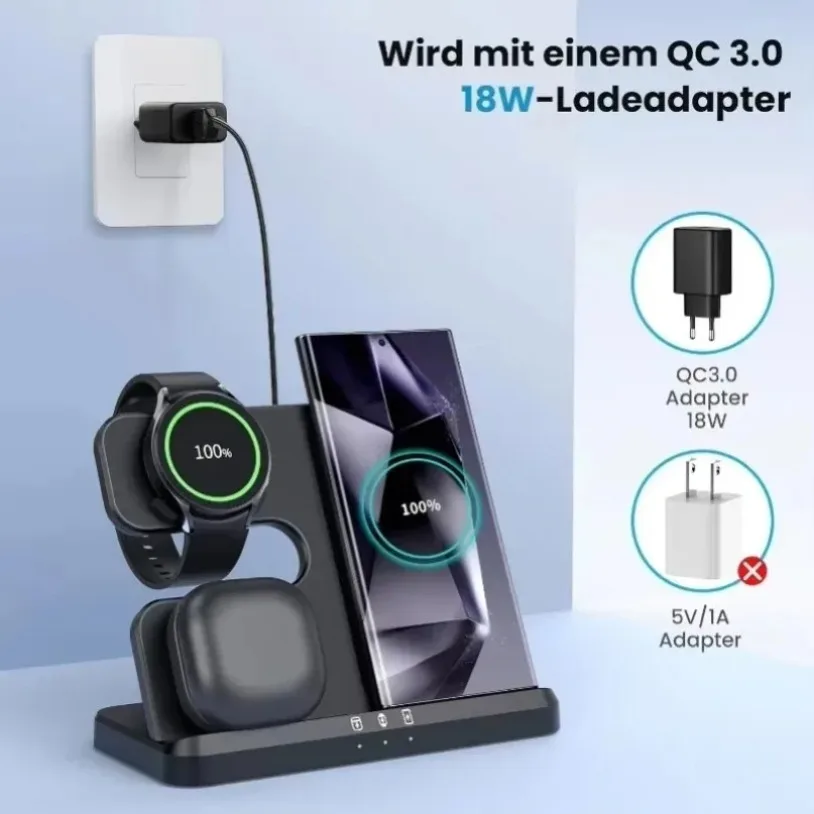 3 In 1 Wireless Charger Stand For Samsung S25-S21 Z Fold 5 4 3 S24 S23 Galaxy Watch 2-7 Active 2 Earbuds Pro Fast Charging Dock
