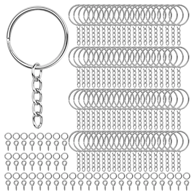 

Round Keyrings with Chain for Car Bags Accessories Key Chain Rings Connectors E0BE