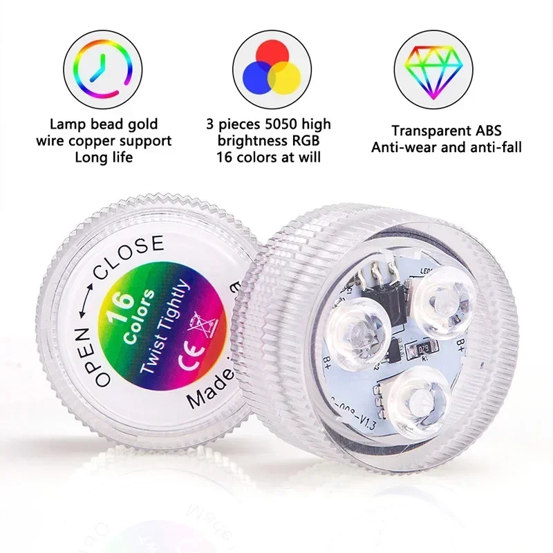 미니 COB LED 티라이트 (리모컨 포함) - 소형 수중 LED 16색 조명, 할로윈 장 배터리 작동 조명