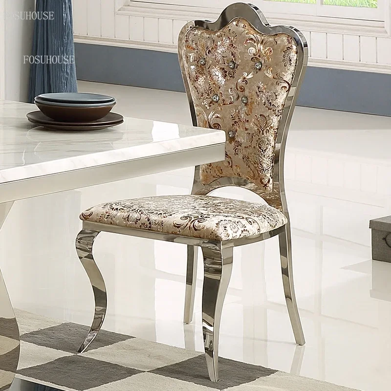 

Simple Modern Stainless Steel Dining Chairs Kitchen Furniture European Fashion Home Hotel Dining Room Chair Fabric Back Chair