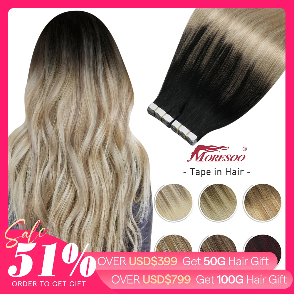 Human Hair Extensions Tape in Balayage Blonde Hair
