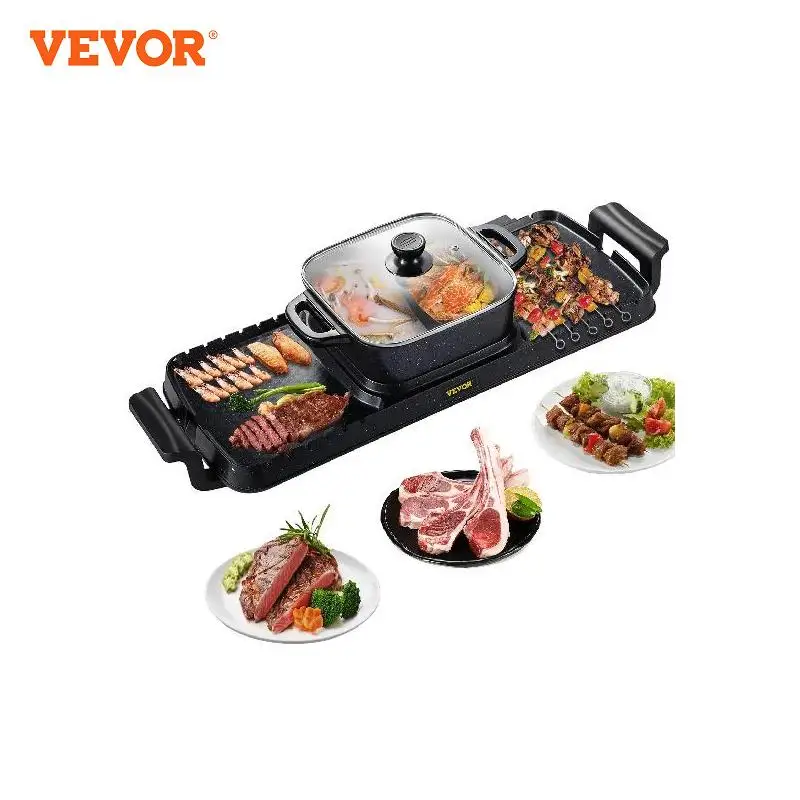 VEVOR 2 in 1 Electric Grill and Hot Pot, 2400W BBQ Pan Grill and