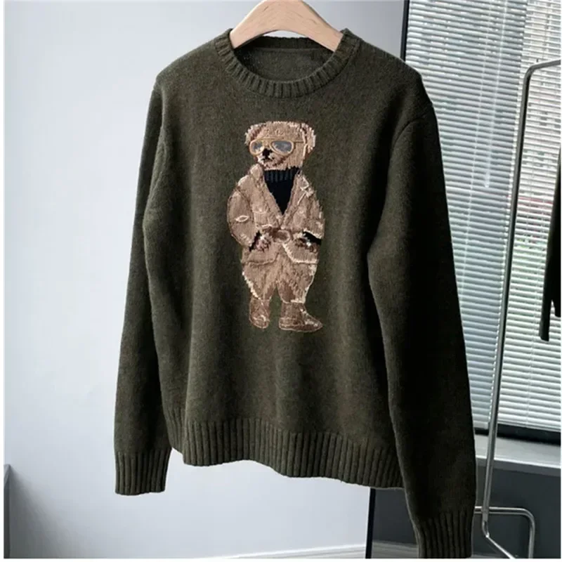 2024-rl-new-bear-women's-fall-winter-sweater-korean-fashion-knitted-unisex-pullover-turtleneck-cotton