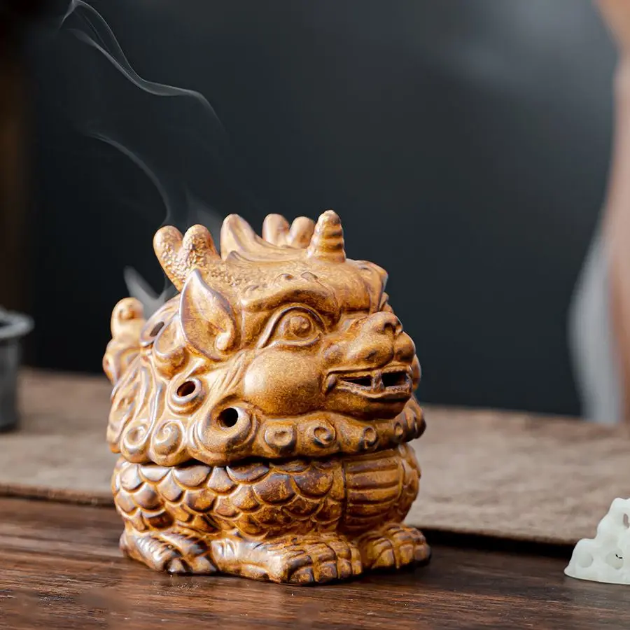 Ceramic Retro Dragon Turtle Shape Incense Burner, Indoor Aroma Rack, Chinese Zen Tea Living Room Decor Home Fragrance Stove, 1Pc