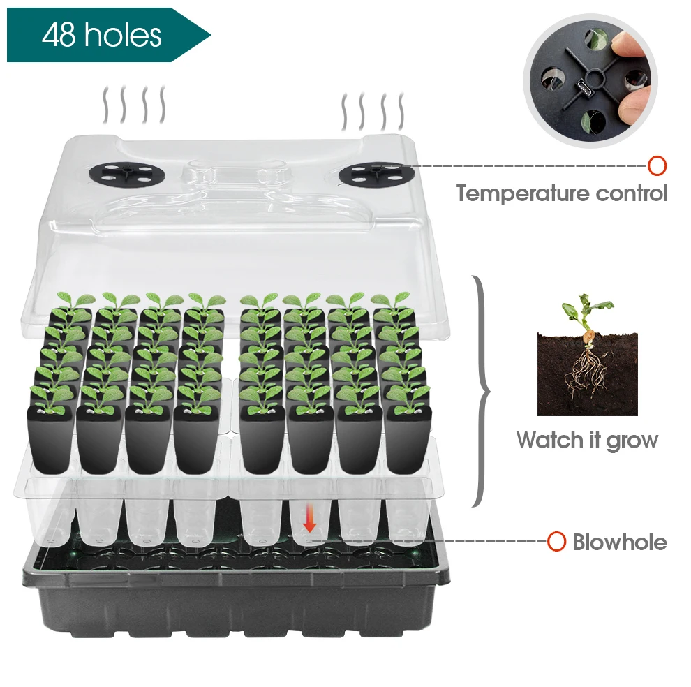 12/48 Cells Seedling Starter Tray Full Spectrum LED Grow Light Humidity Dome for Indoor Garden Greenhouse Seed Germination Box