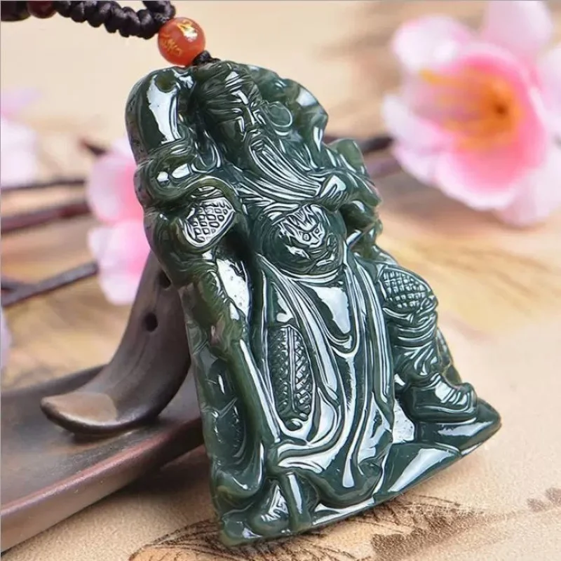 

Hetian Gray Jade Yu Pendant Men's Women's Necklaces God of War and Wealth Broadsword Guan Yuyu