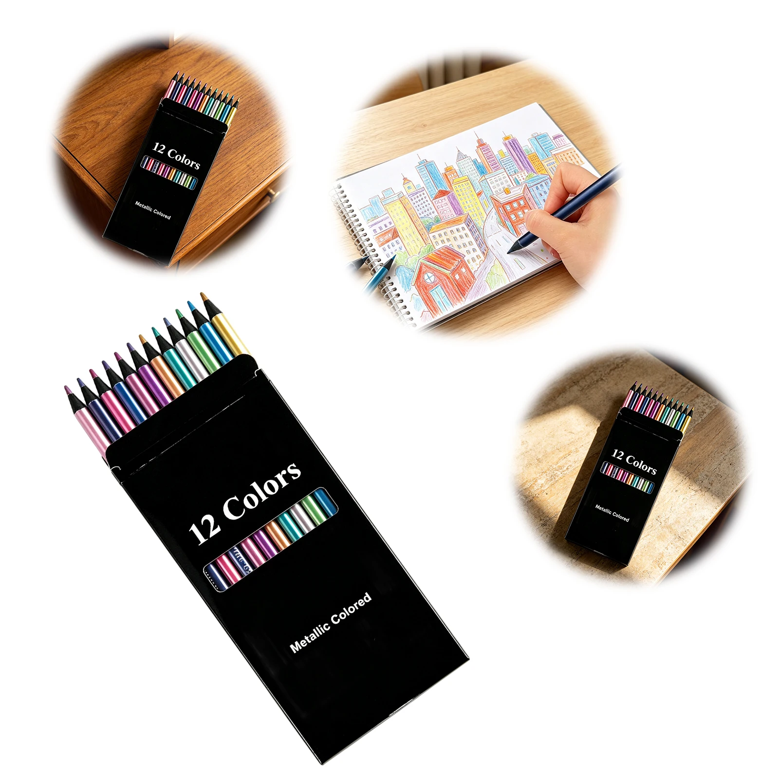 12개 금속 색연필 세트, 십대 및 성인용 미술 용품, 파티 선물 및 교실 보상용, 미술 드로잉 색칠 공부용