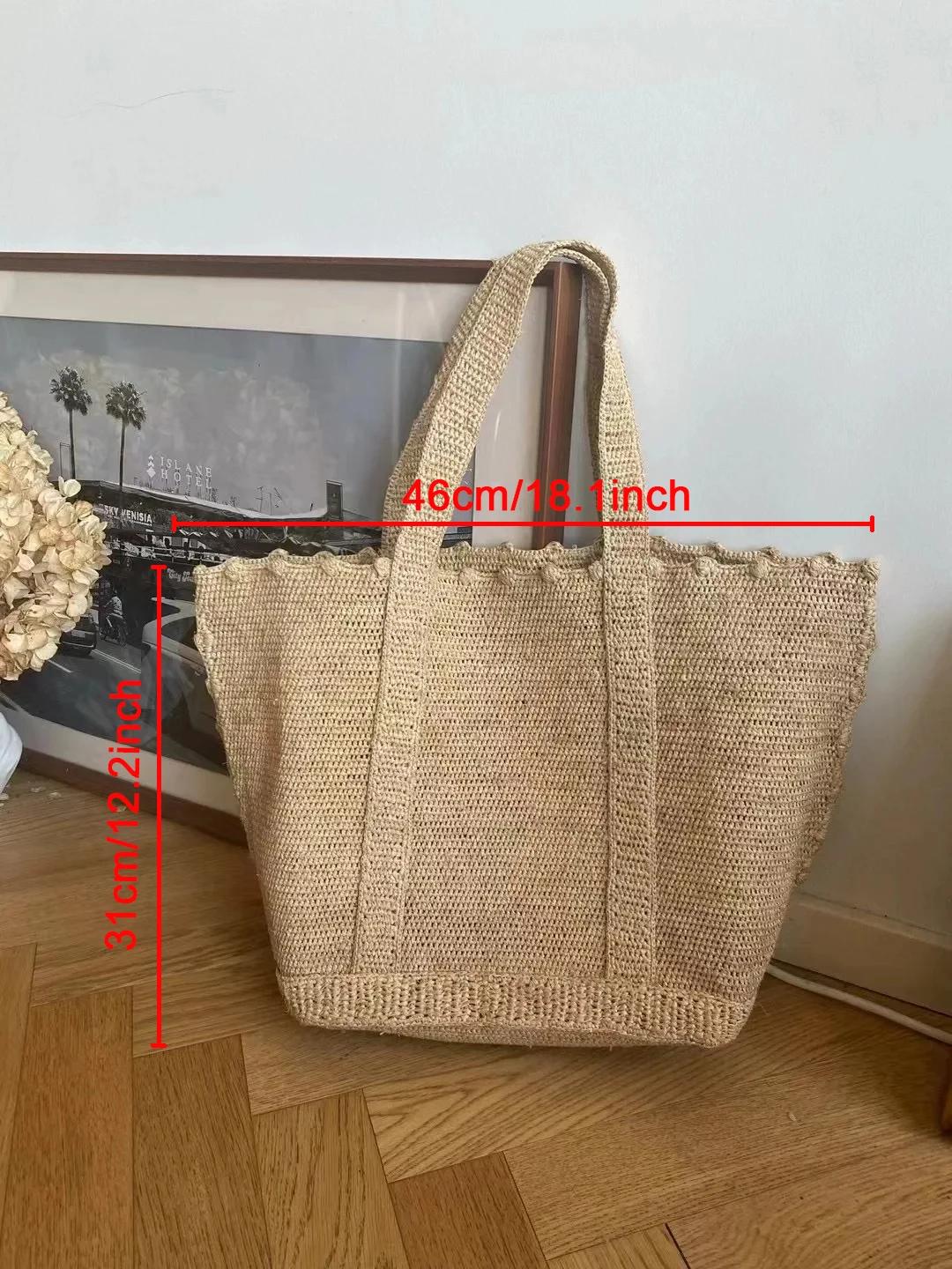 sac de plage, paille de raphia, sac bohème, fait main, grande capacité, sac d'été,