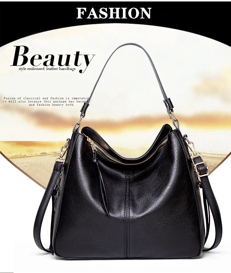 Frauen Handtaschen Hobos Tote Tasche Weiche Pu Leder Retro Designer Große Kapazität Casual Damen Schulter Umhängetasche – Detail 1