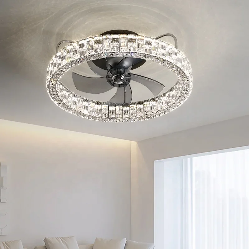 

Round Ceiling Fan Chandelier Home Living Room Bedroom Pendant Fan Lamp Mute Electric Ceiling Fan Chandelier