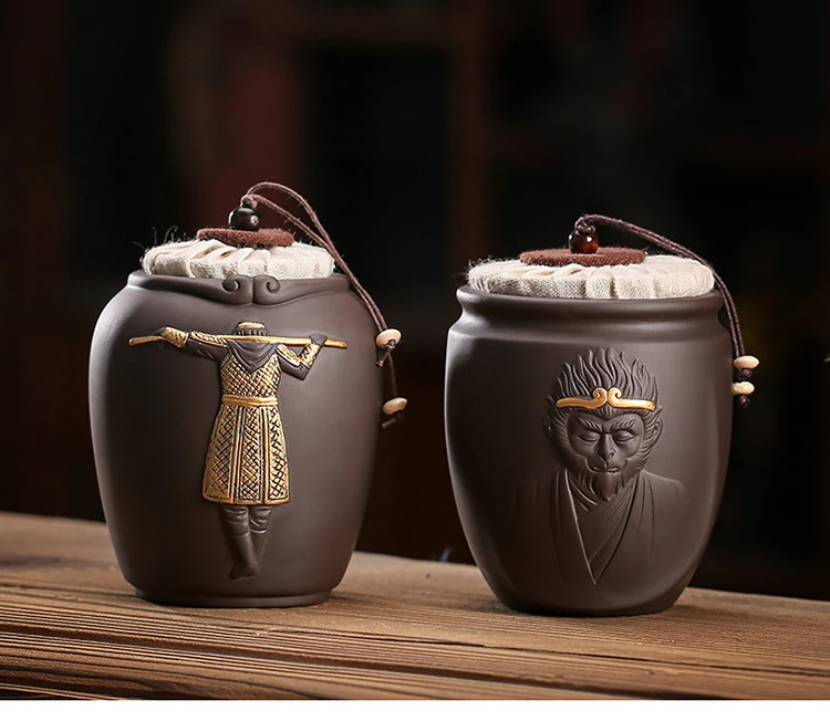 Figure Ceramic Tea Cans Sealed Candy Coffee Bean Storage Bottles Crafts Ornaments Food Containers Home Decoration