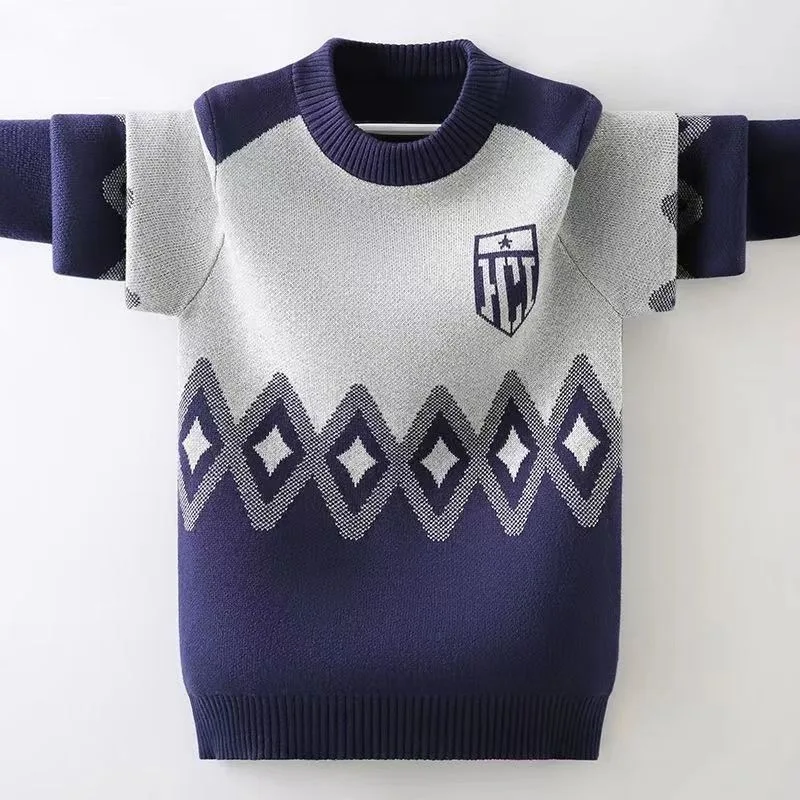 2025 남아용 플리스 안감 두꺼운 스웨터 따뜻한 겨울 캐주얼 트렌디 청소년 상의