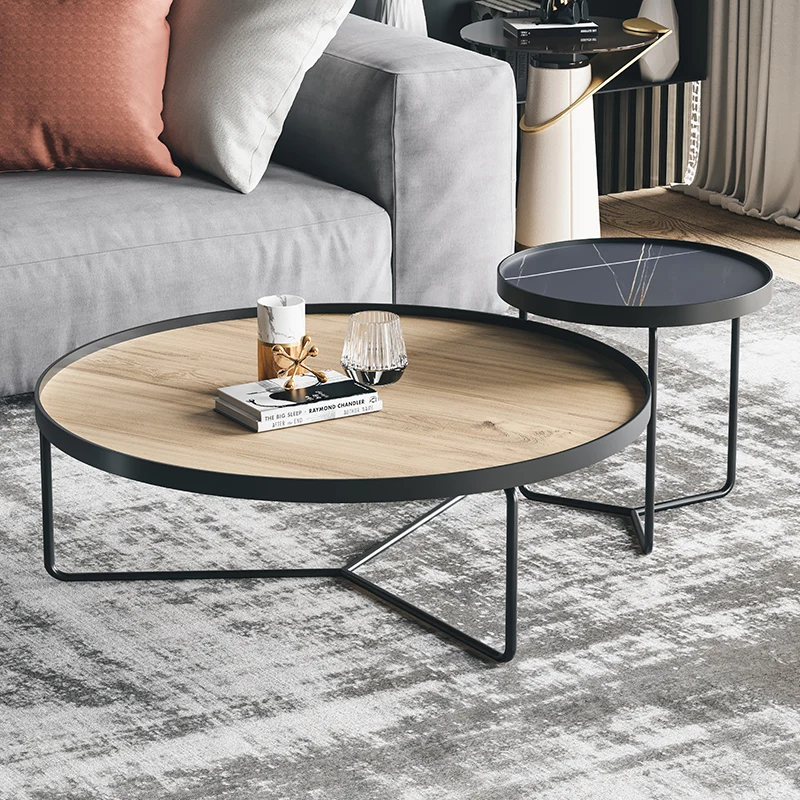 

Black Minimalist Modern Small Round Walnut Coffee Tea Table Iron Luxury Nordic Apartment Stoliki Kawowe Outdoor Furniture FGM