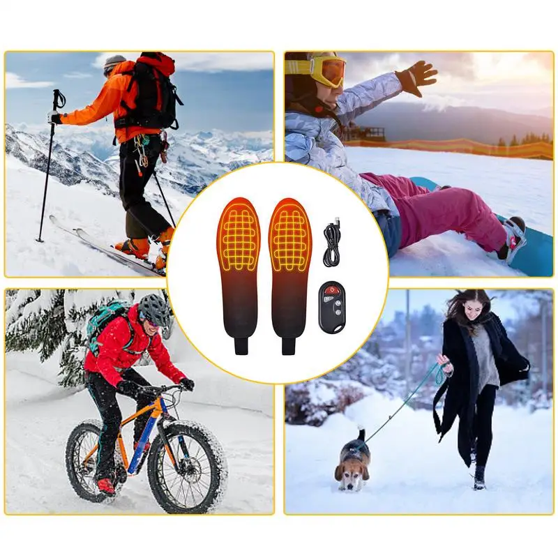 Electric Heated Insole USB Rechargeable 3-speed Temperature Control Wireless Remote Control Heating Insole Winter Warm Shoes Pad