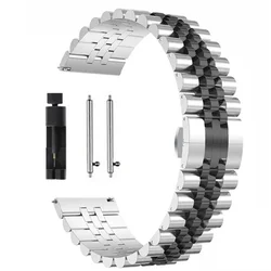 Stainless Steel Watch Strap - 22mm Metal Bracelet Replacement for 22MM Universal (Silver Black)