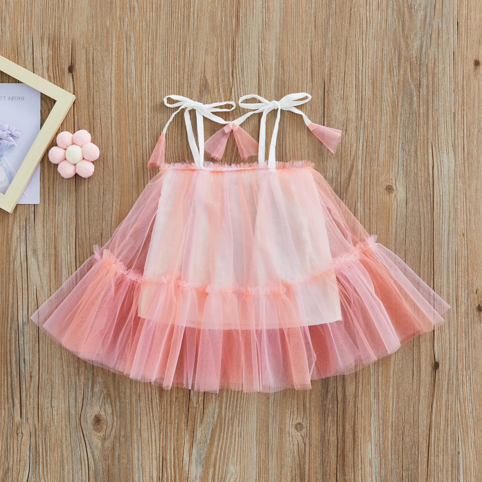 Summer Toddler Kids Girls Princess Dress Embroidery Sleeveless Sling Dress Casual Mesh Tulle Clothes