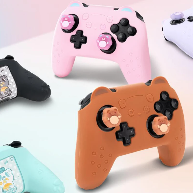 Cute Bear Paw Silicone Soft Shell Gamepad Sticker Skin Per Nintendo Switch Pro Game Controller Case Thumb Stick Grip Cap Cover