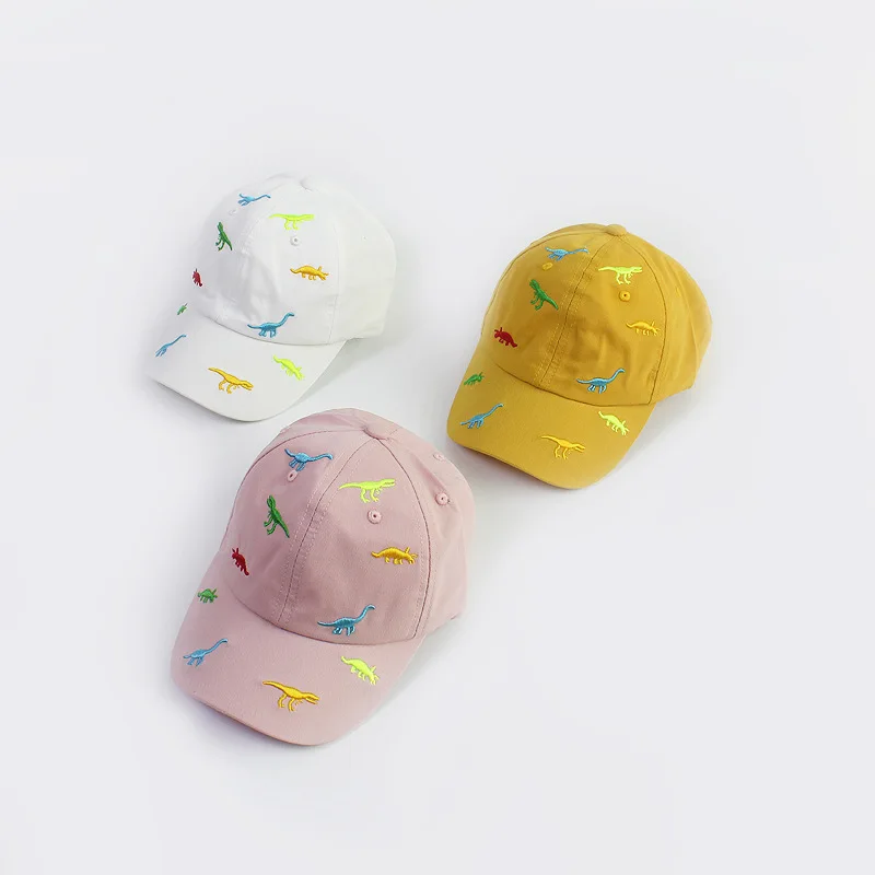 RICYGVM Dinosaur Embroidery Kids Baseball Hat Solid Color Children Peaked Cap Cotton Baby Duck Tongue Cap Boy Girl Sun Virsos