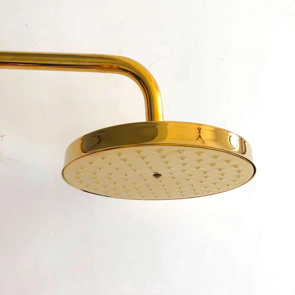 

Polished Golden Brass Round Rainfall Shower Head ,G1/2" Wall Mounted Shower Arm Extension Pipe For Rain Shower Head