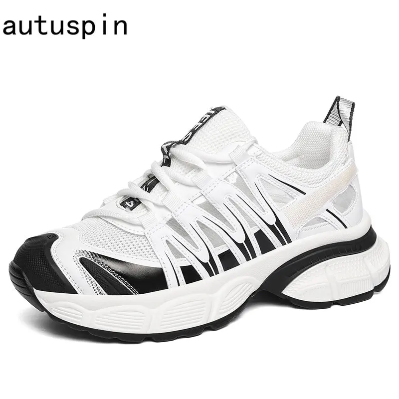

Autuspin Women Sneakers Summer Breathable Mesh Casual Shoes Student Four Season Outdoor Lace-up Round Toe Sports Shoes Woman