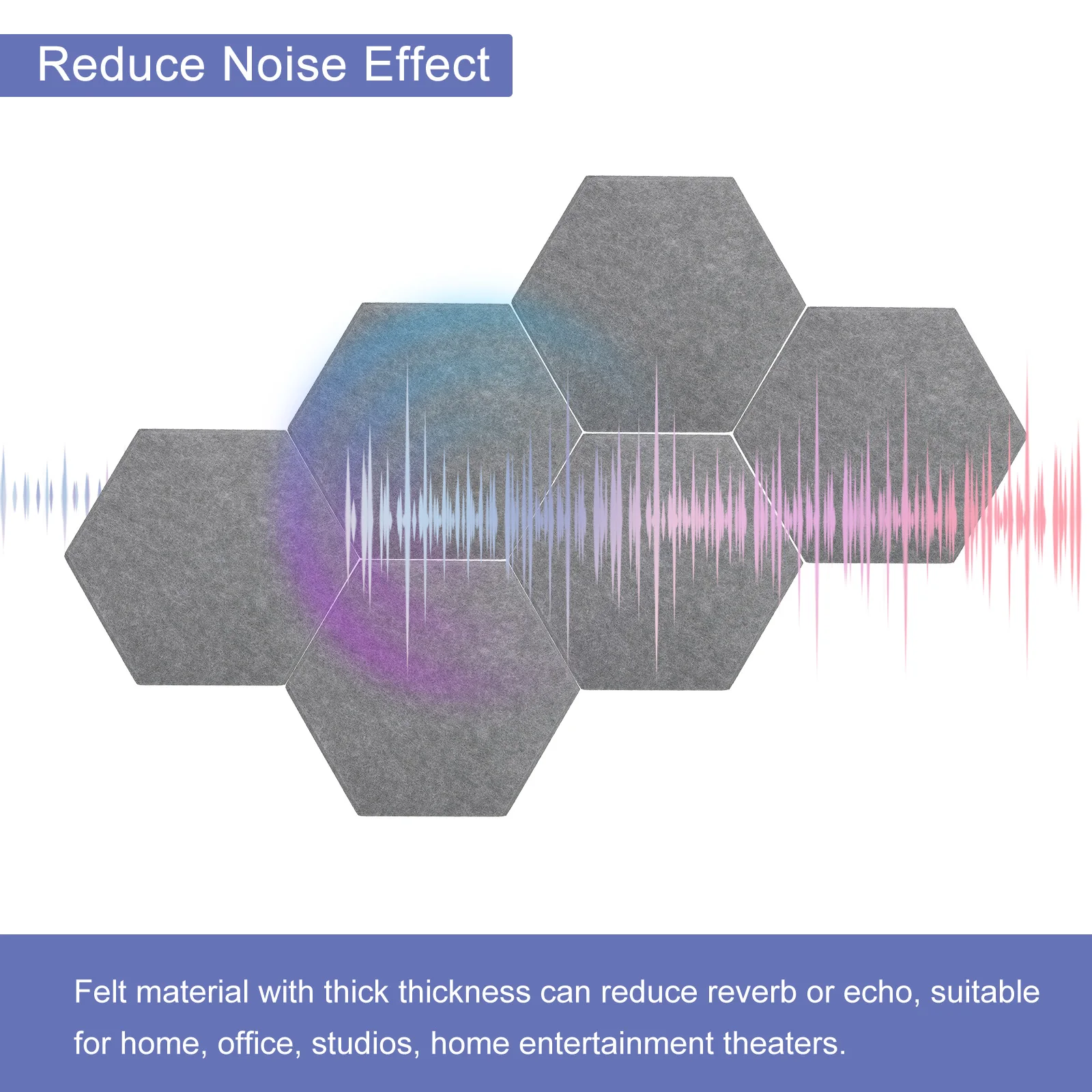 Carreaux en feutre hexagonaux auto-adhésifs, panneau mural insonorisant, maison, bureau, studio statique, 6 pièces, 30x26cm