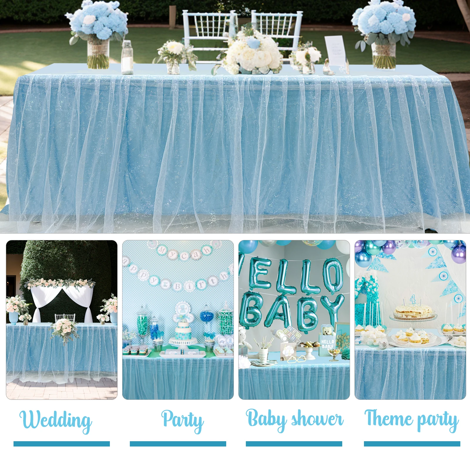 1Pcs Table Skirt Tulle Table Skirts for Rectangle Tables 6ft Desk Skirt Decorations for Baby Shower Wedding Party Gender Reveal