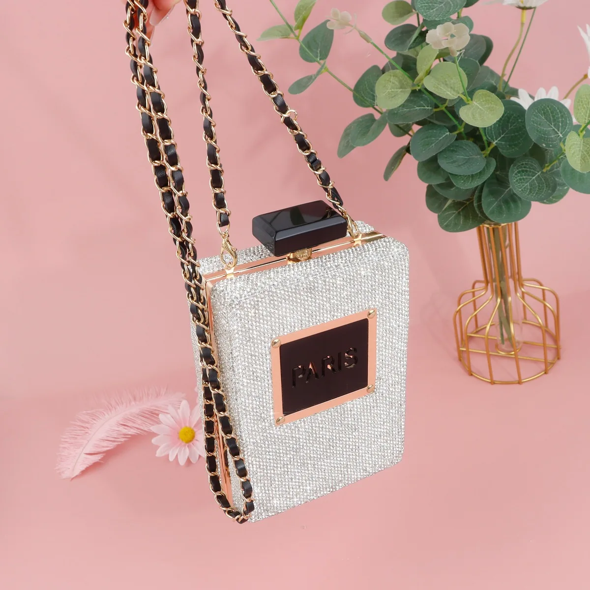 Luxury Rhinestone Evening Bags Acrylic Paris Perfume Shaped Bag Purses Clutch Vintage Banquet Handbag Shoulder Crossbody Bags 6