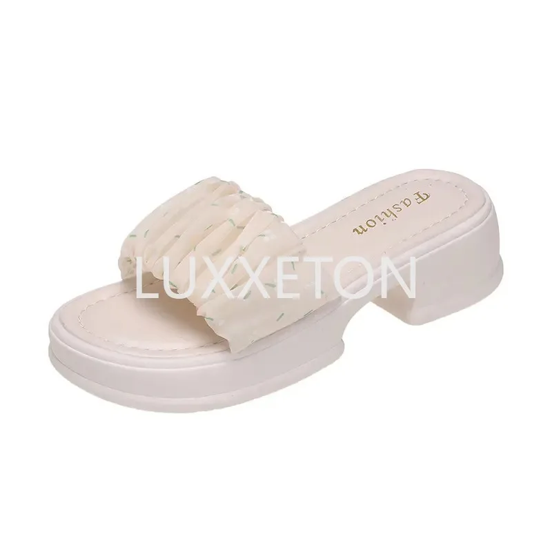 

Shoes Womens Slippers Outdoor Med Luxury Slides Transparent Heel Pantofle Square Heel Designer 2022 Block PU Rubber Fashion Rome