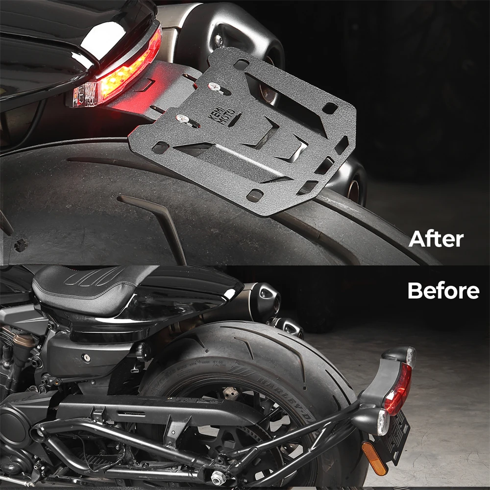 Suporte da placa de licença da motocicleta kemimoto com luz led para sportster s rh1250 2021-2023 fender cauda kit suporte da placa de licença