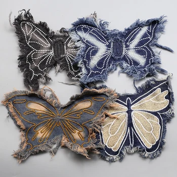 Toppa a farfalla con frange in denim Toppe decorative ricamate per accessori fai-da-te per toppe da cucito per abbigliamento ricamate sui vestiti