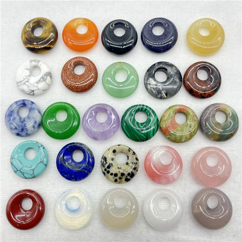 Natural Gem Stone Quartz Crystal Amethyst Lazuli 18mm Beads Donut Pendant Charm For Diy Jewelry Making Necklace Accessories 20pc 6
