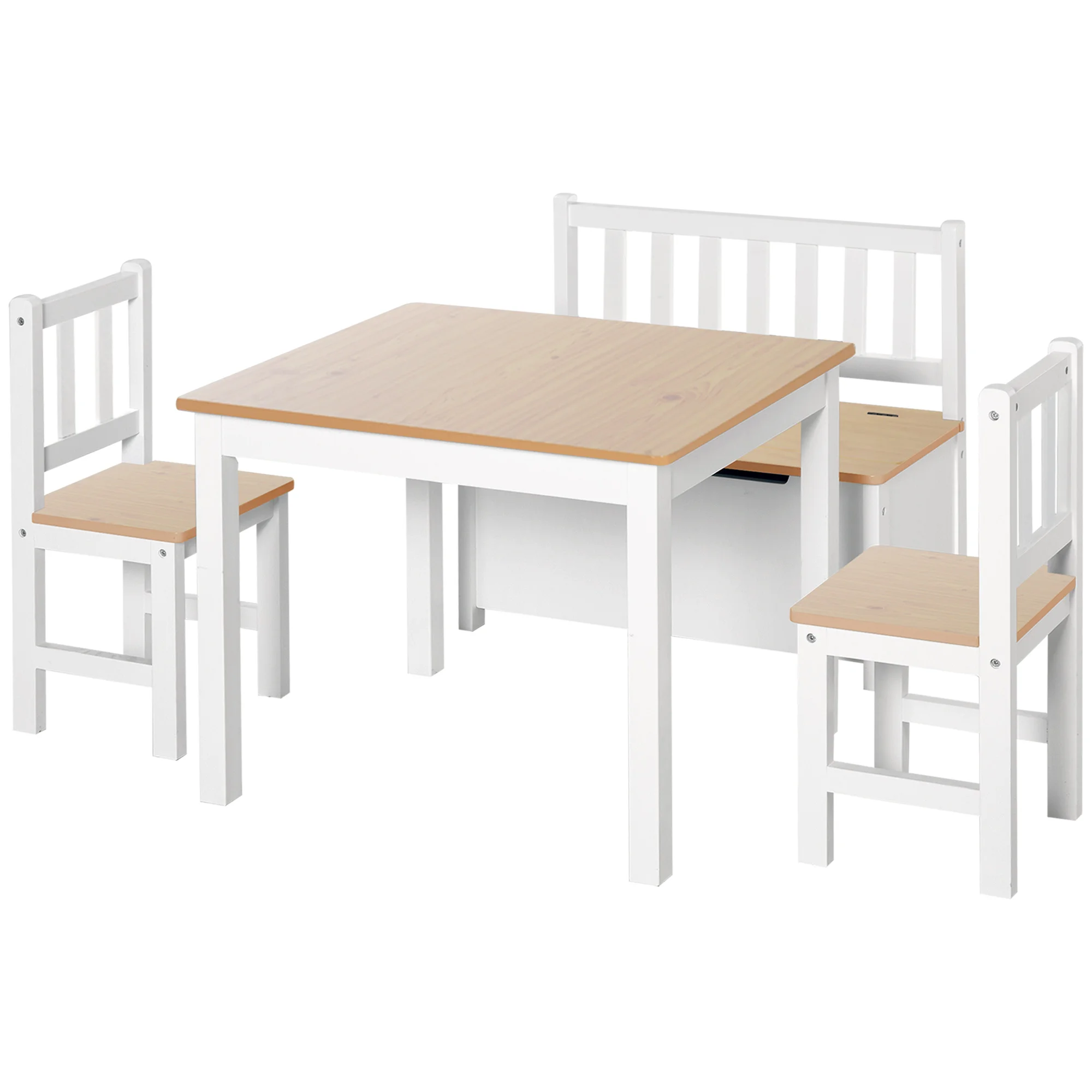 Ensemble de table en bois Homcom avec 2 chaises et banc pour enfants avec espace 1
