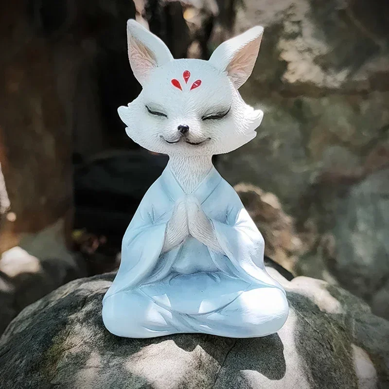 White Nine-tailed Fox Figurines Aesthetic Room Bedroom Garden