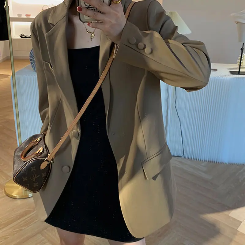 Spring and Autumn New Women's Korean Loose Suit Coat Women's Brown Casual Coat