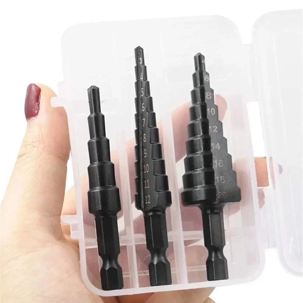 Step Drill Bit Hss steel Hexagonal shank Straight slot Enlarged 3/4-12/4-20mm Pagoda drill steel Wood Metal Drilling Power Set