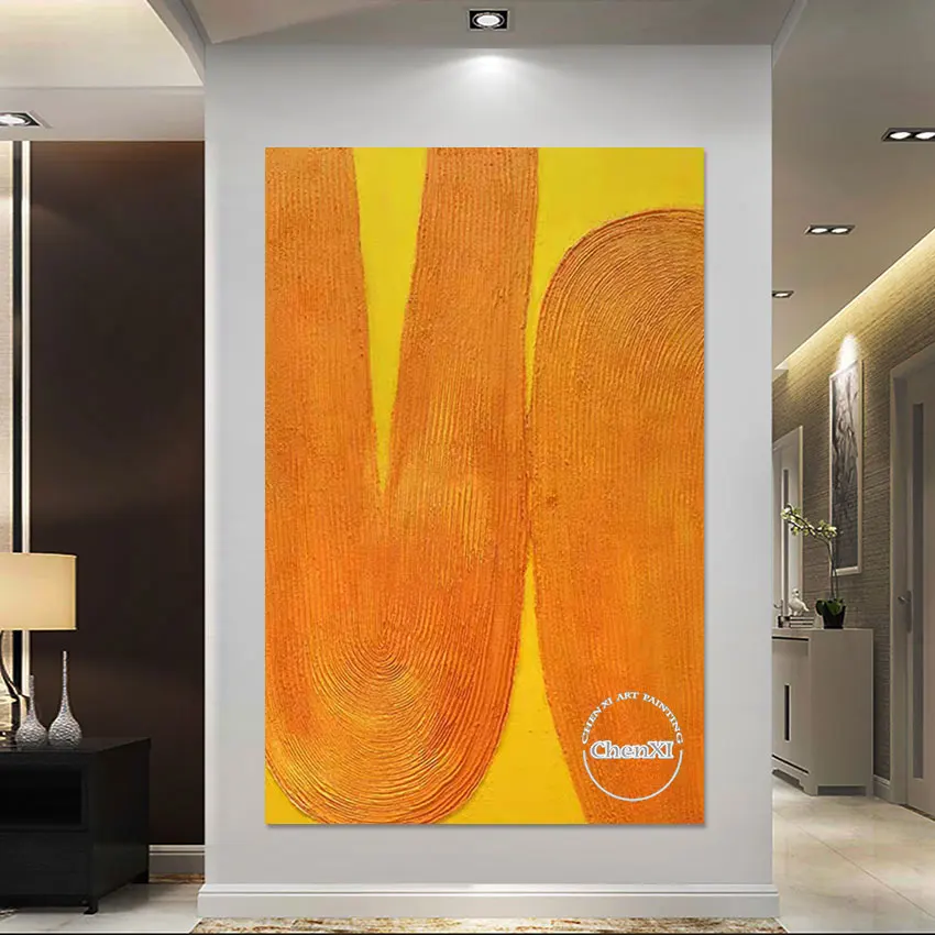 

Эстетический декор для комнат, абстрактная оранжевая текстура, линии, акриловая живопись, украшение для отеля, роскошное художественное оформление, Настенная картина большого размера