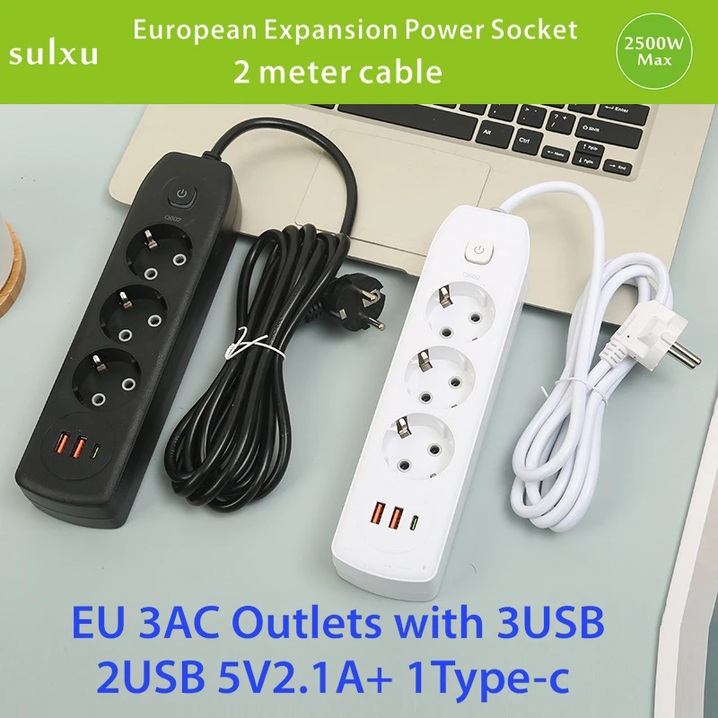 Barrette d'alimentation BESTEK avec USB, rallonge de prise de
